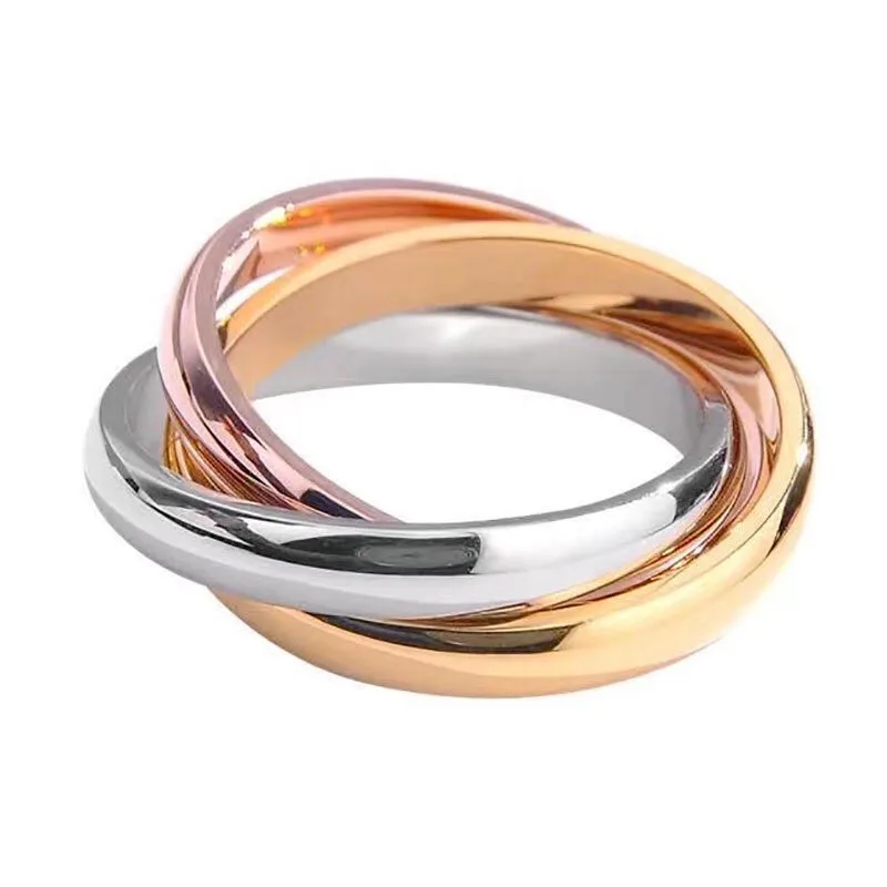 Trinity Love Three Rings Three Colors Steel Ring