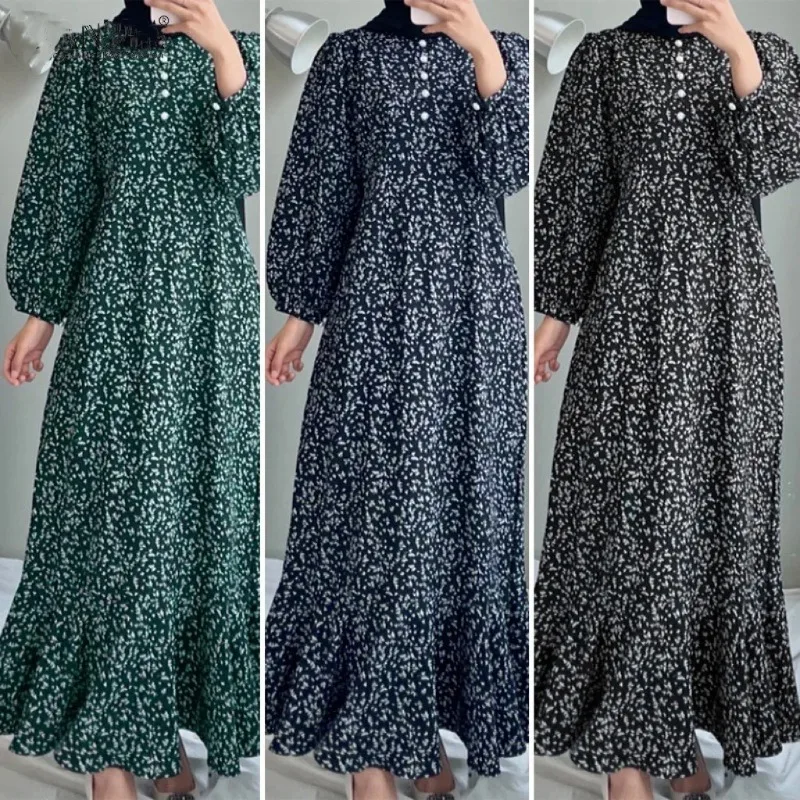 s-5xl-プラスサイズのアフリカンドレス女性のための夏秋アフリカ長袖ポリエステルプリントロングマキシドレスイスラムアバヤ