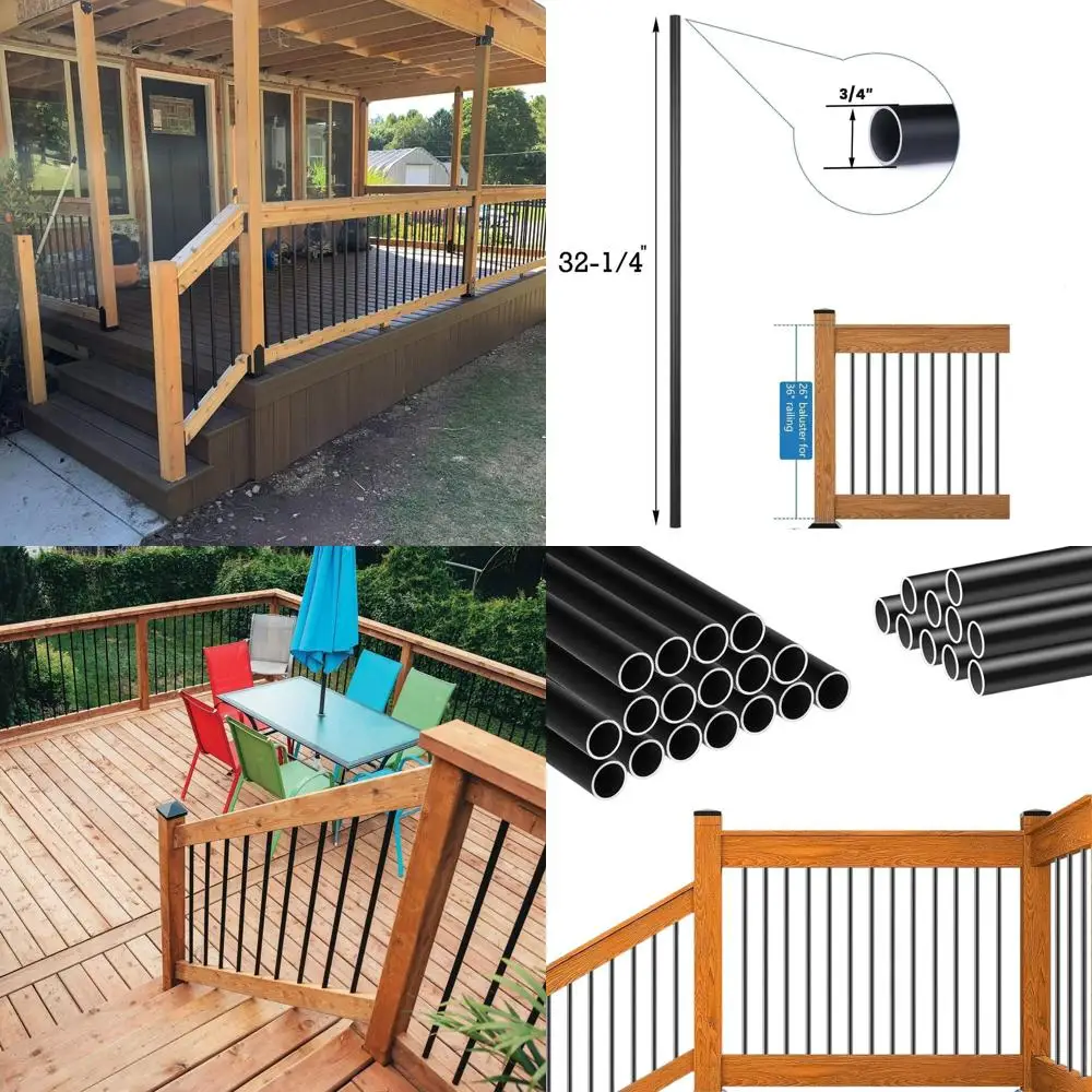 

100-Pack 32.25 Metal Hollow Black Balusters, 3/4 Diameter, for Staircase, Deck, and Porch Railings