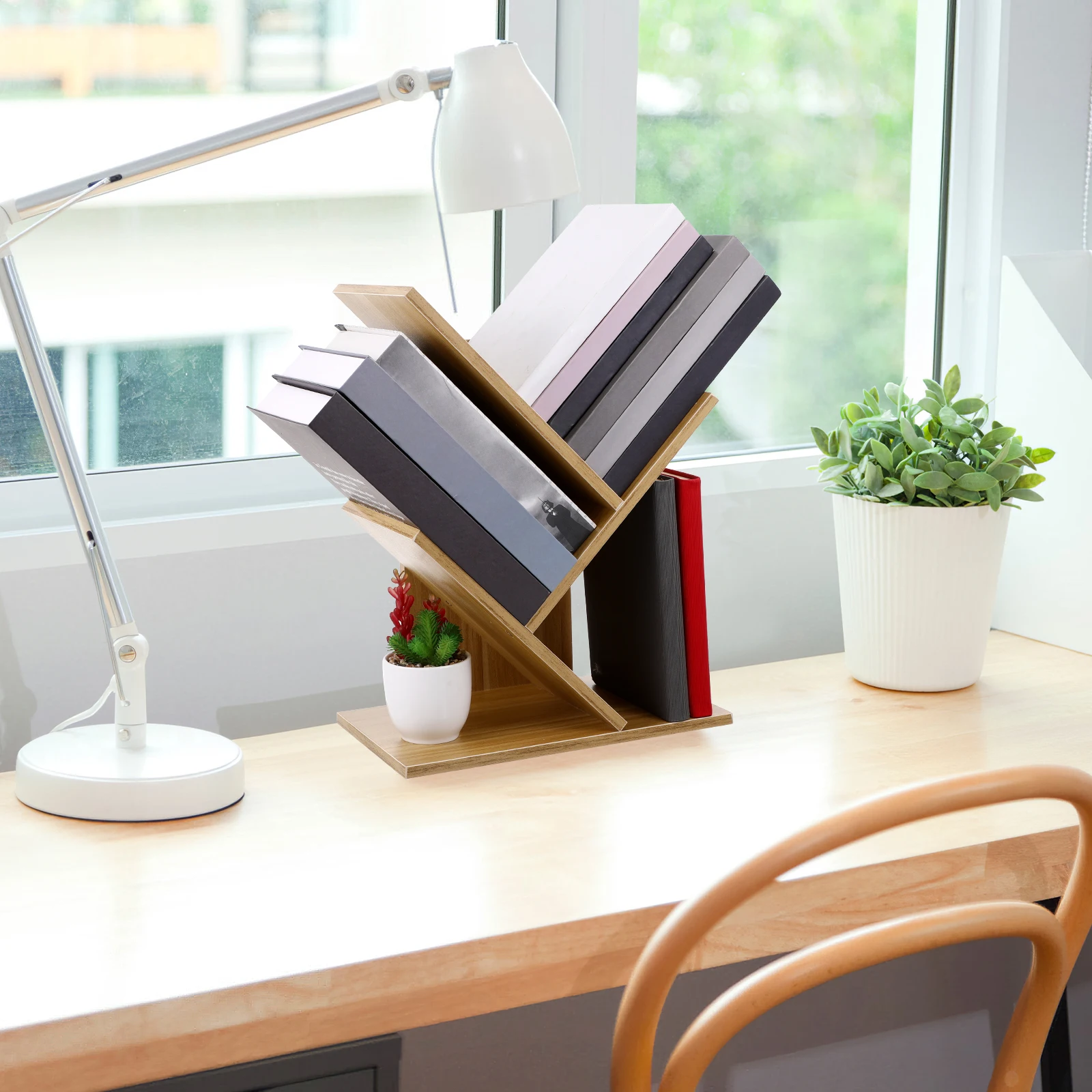 

3 Layers Bookshelf Stable Storage Rack Case Clutter-free Wooden Bookcase Desktop Bamboo -saving