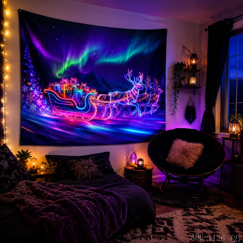 VIKAMA Star Track Vortex Neon Stage Elk Christmas Tapestry HD Background Wall Room Decoration Party Festival Decoration