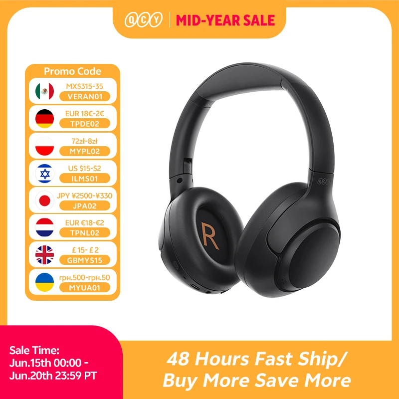 QCY H3 ANC słuchawki bezprzewodowe Bluetooth 5.4 Hi-Res Audio zestaw słuchawkowy nauszny 43dB hybrydowe aktywne słuchawki z redukcją szumów 60H
