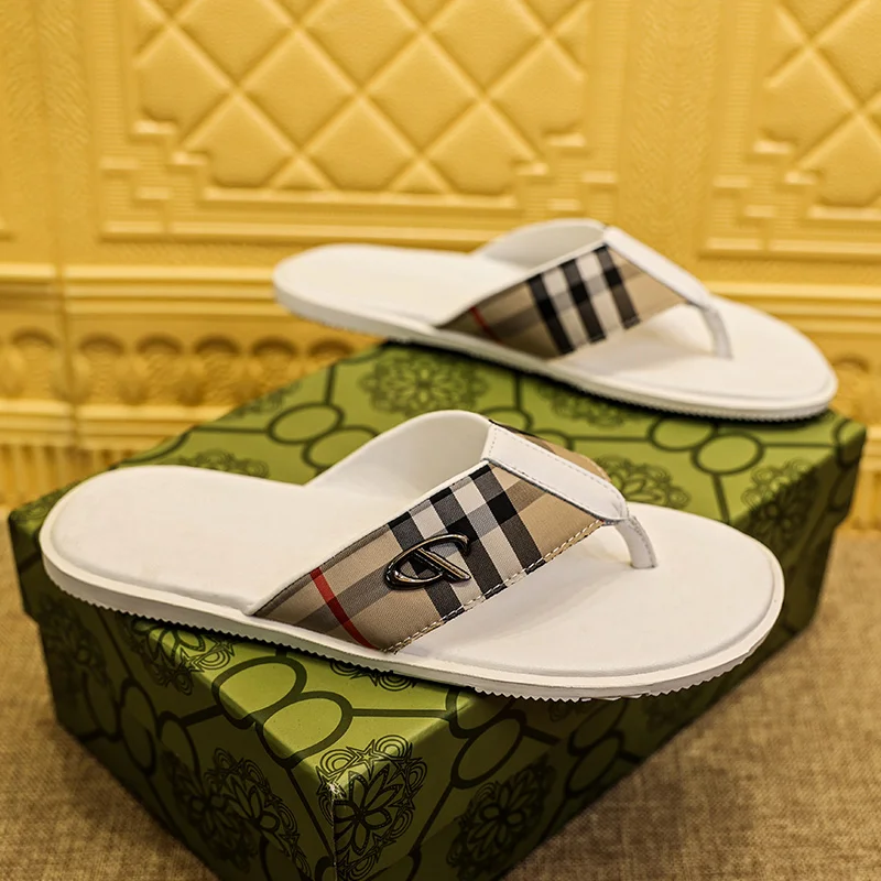 Sandalias planas de playa sin cordones para hombre, chanclas de cuero de verano para hombre, nuevos zapatos de alta calidad para hombre, zapatillas suaves y cómodas para exteriores