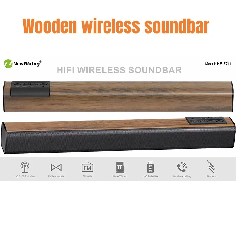 Wooden Sound Box TWS Heavy Bass Soundbar Portable Music Box with FM Radio HIFI Bluetooth Speaker Desktop Wireless Home Echo Wall