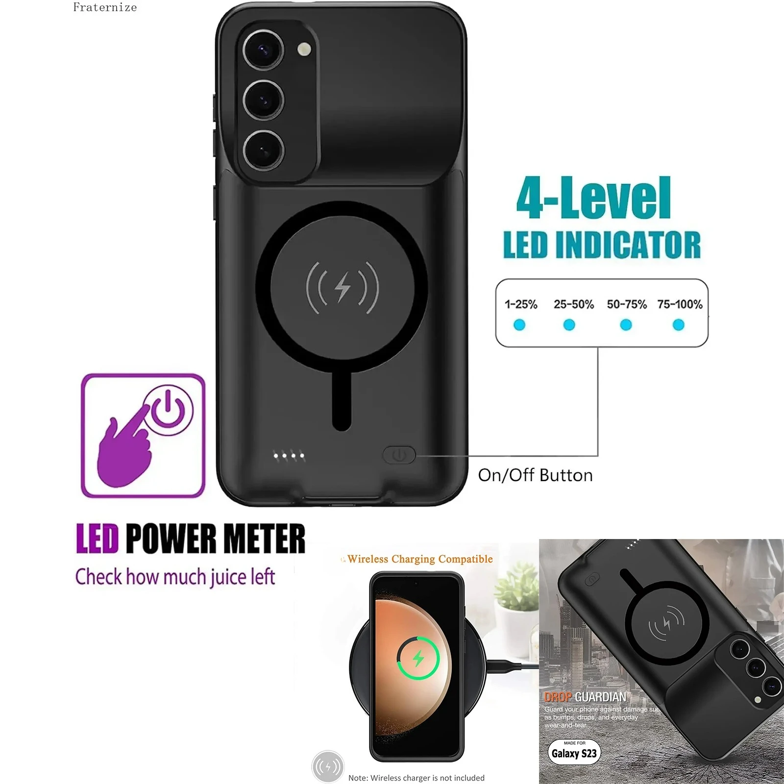 Étui de chargement sans fil pour Samsung Galaxy S23, housse de chargement Portable Rechargeable, batterie étendue, étui d'alimentation pour chargeur