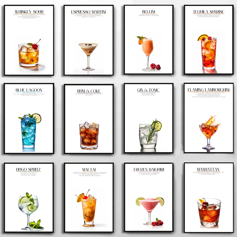Bar Cart Drink Vibrant Poster and Prints Beer-Rum-and-Coke-Cocktail Wall Art Pictures Canvas Painting Modern Home Bar Club Decor