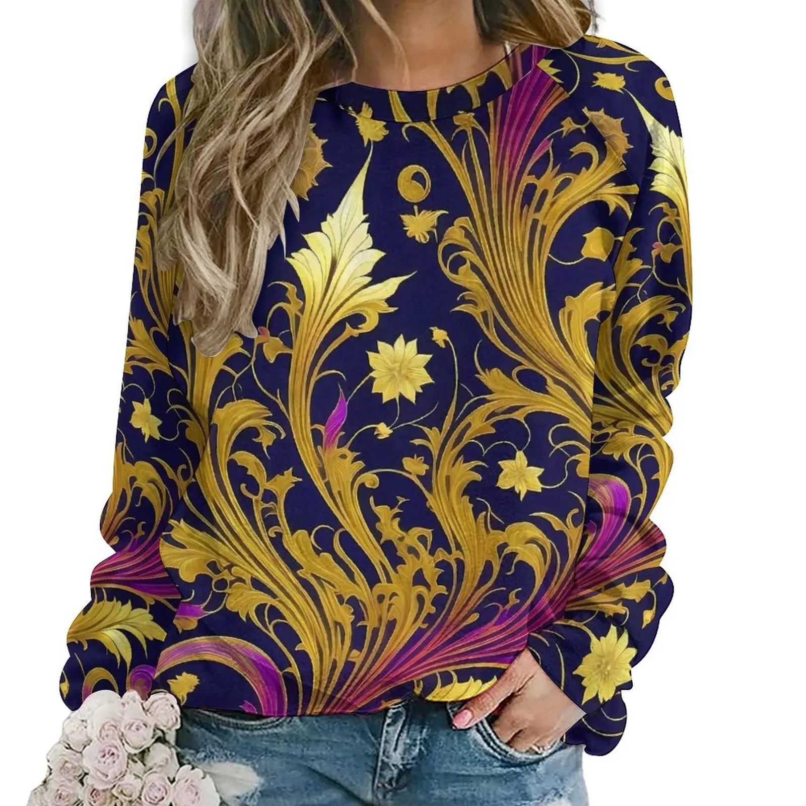 Art Nouveau Alphonse Hoodies Mucha Gouden Bladeren Bloemen Street Fashion Oversized Hoodie Dames Lange Mouw Print Casual Kleding