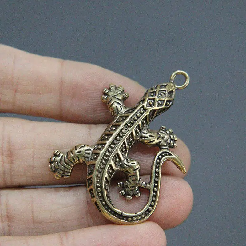 Vintage-Messing-Mini-Gekko-Figuren, Schlüsselanhänger, Anhänger, Autoschlüsselring, Taschen-DIY-Lanyard, Hängeornamente, Schmuckzubehör, Tieranhänger – Detail 2