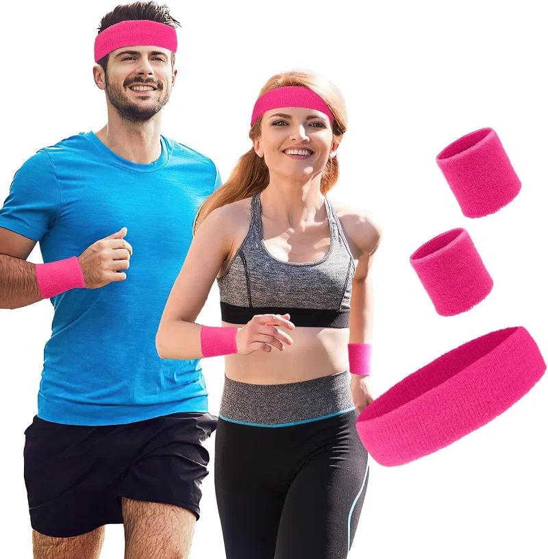 3 adet Pamuk Bantlar Ter Bantları Koşu Bisiklet Yoga Spor Bileklik Hairband Atletik Ter Bantları Nem Emme için Set
