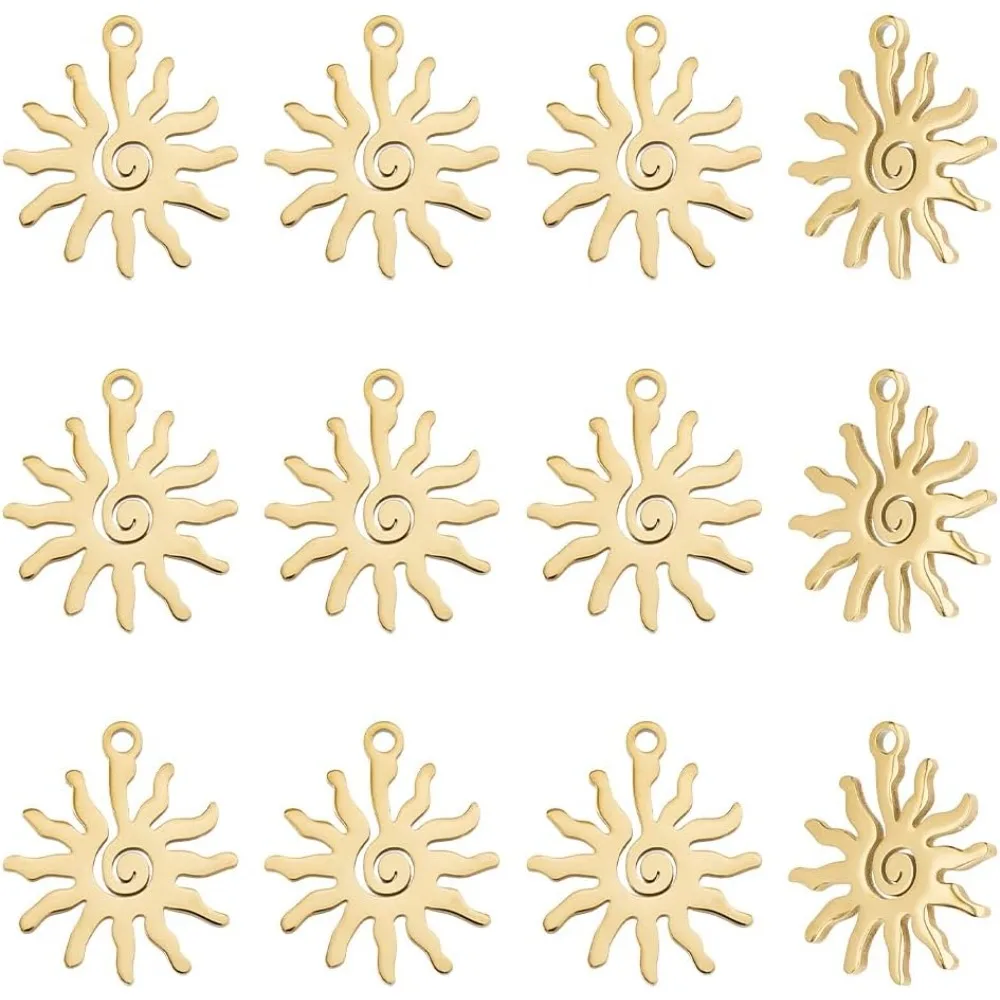 

12Pcs 1Sun Charm Bulk Small Celestial Charms Stainless Steel Pendant Charms Vintage Sun Pendants for Bracelet Necklace DIY
