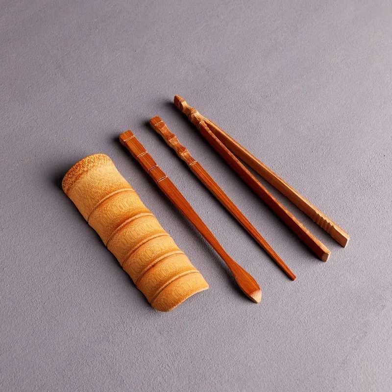 Handmade Bamboo Set 4 Pcs Travel Tea Ceremony Accessories Tea Tongs Tea Scoop Portable Outdoor Kung Fu Utensils