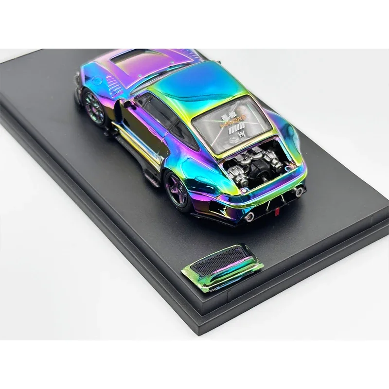 1:64 DCM RWB 993 Ducktail Chrome Modified Magnetic Detachable Hood Diecast Diorama Car Model