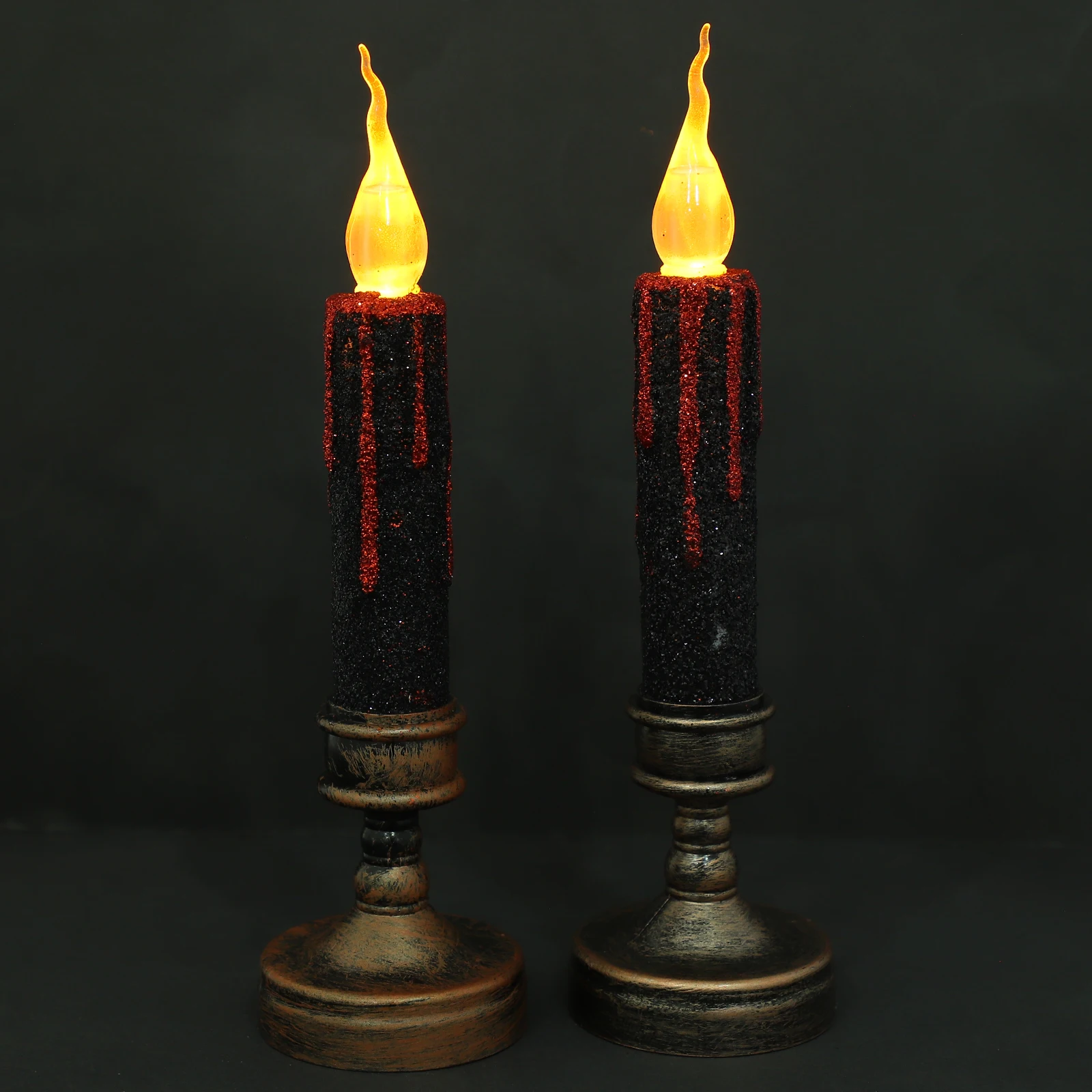 

2 Pcs Retro LED Flashing Light Taper Candles Flameless Halloween Night Pp Party Lamp Electric