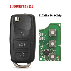 Jingyuqin 3 Button 315MHZ ID48 Chip Remote Key For Volkswagen/VW Bora Golf Sharan Passat Leon Toledo HU66 Blade 1J0959753DJ