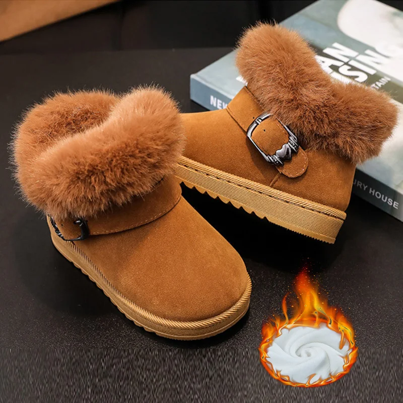 

Girls Fleece-Lined Snow Shoes Children Thicken Warm Footwear New Kids Casual Winter Boots Toddler Padded Outdoor Walking Shoes