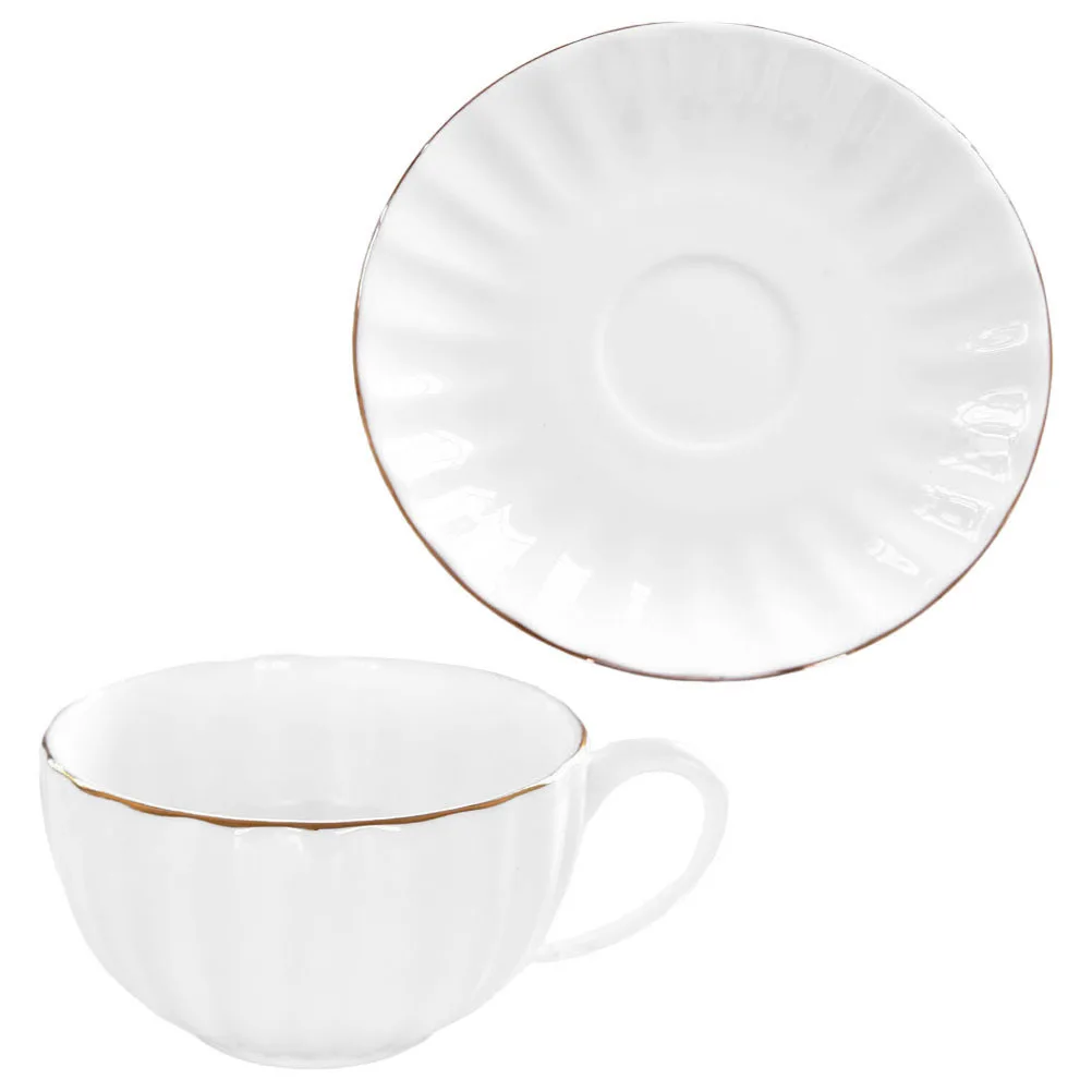 

1Set White Ceramic Coffee Cup Set European Style Porcelain Mug with Saucer Retro Tea Cup for Office Home Restaurant