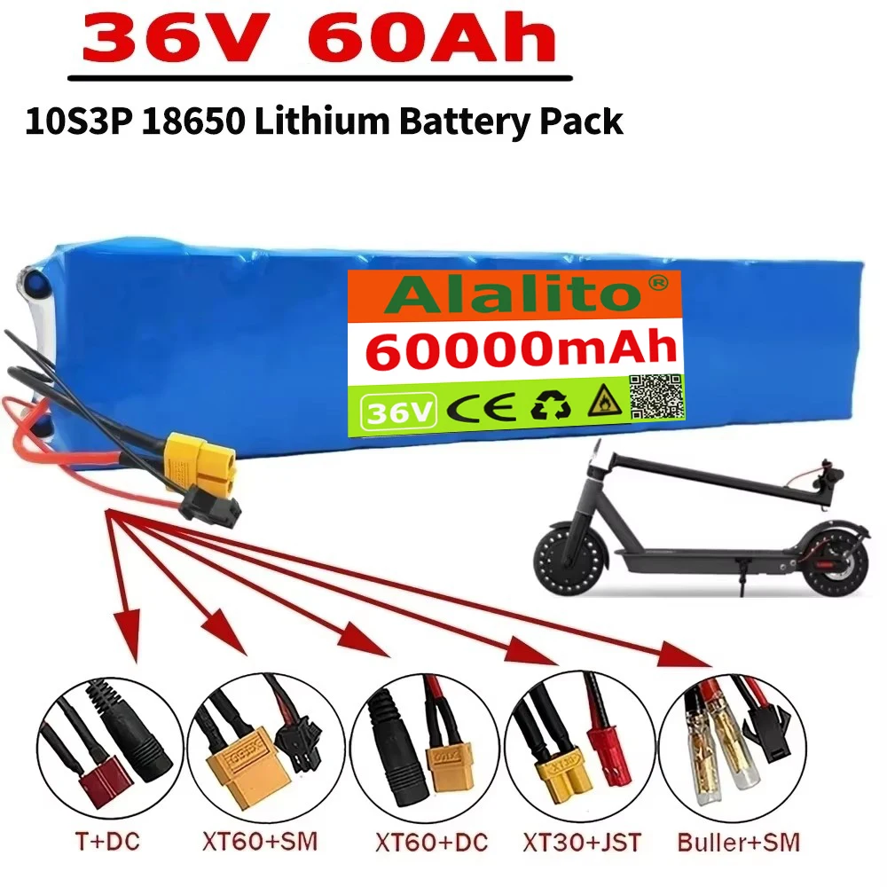 

10S3P 18650 36V 60Ah 750W High-Power BMS Rechargeable Lithium Battery, Suitable For Electric Bicycles And Scooters