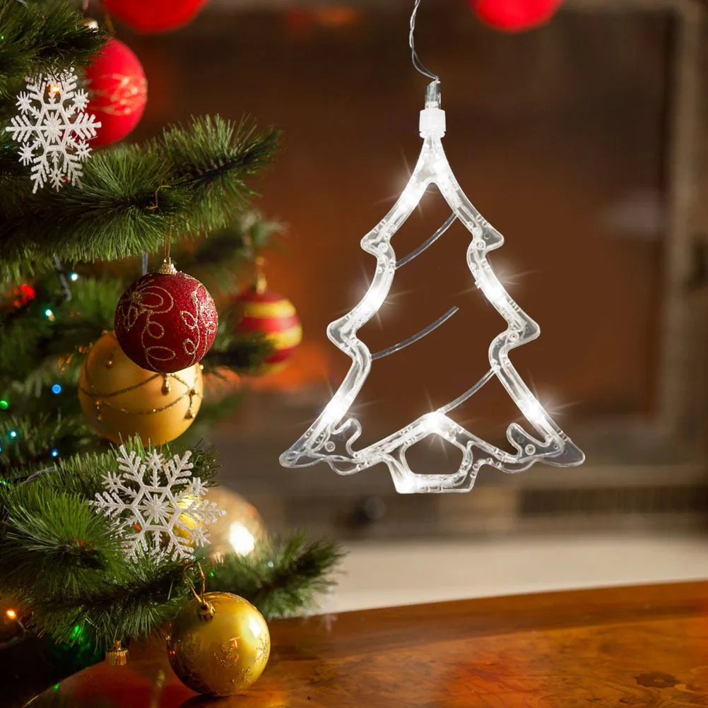 8 مصابيح نافذة معلقة LED على طراز شجرة عيد الميلاد تعمل إضاءة داخلية لتزيين حفلات عيد الميلاد كوب شفط أبيض نقي