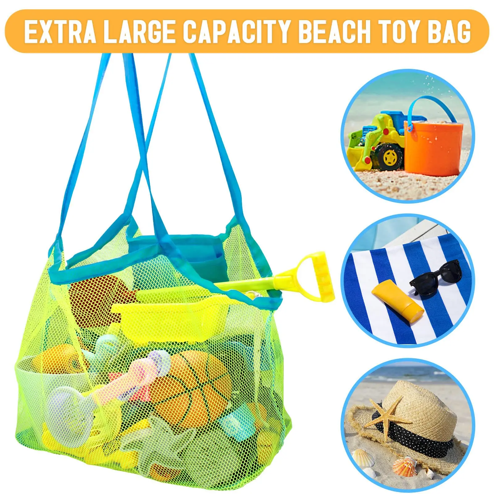 1pc Mesh Toy Beach Bag  Extra Large Beach Bags and Handbag Backpack for Kids Sea Shell Bags Outdoor Beach Toys Organizer