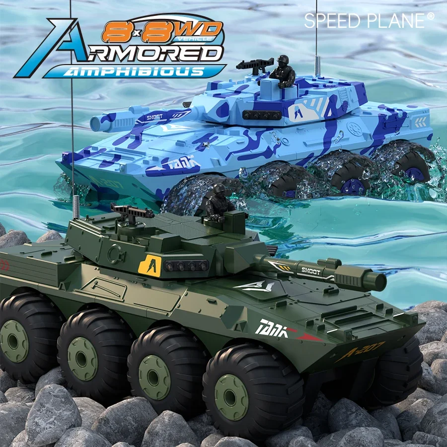 

1:32 RC Amphibious 4 Wheel Waterway Amphibious Armored Vehicle Large Remote Control Infrared Combat Car Tack Armored Vehicle Toy