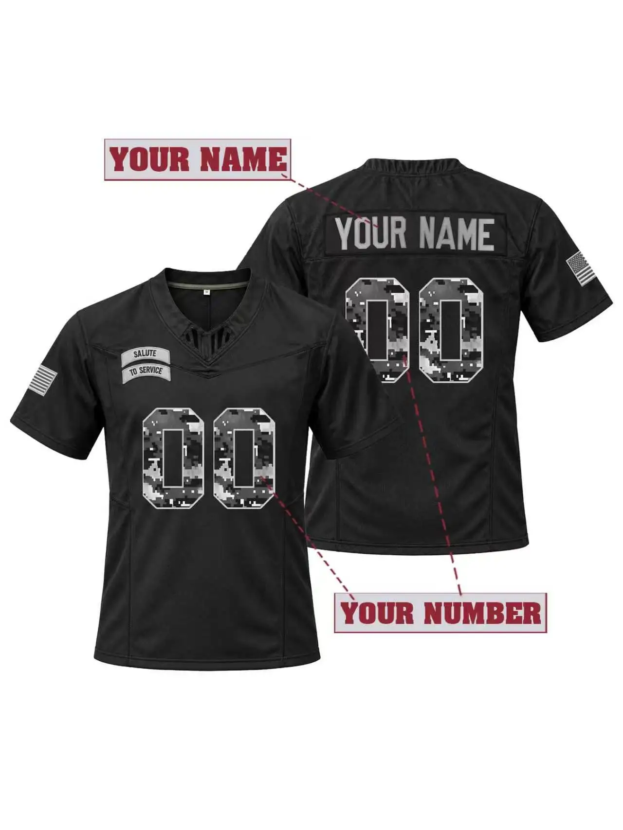 Stitched Embroidered Custom Football Jersey Mens Personalized Name Number Salute To Service V-Neck Shirt