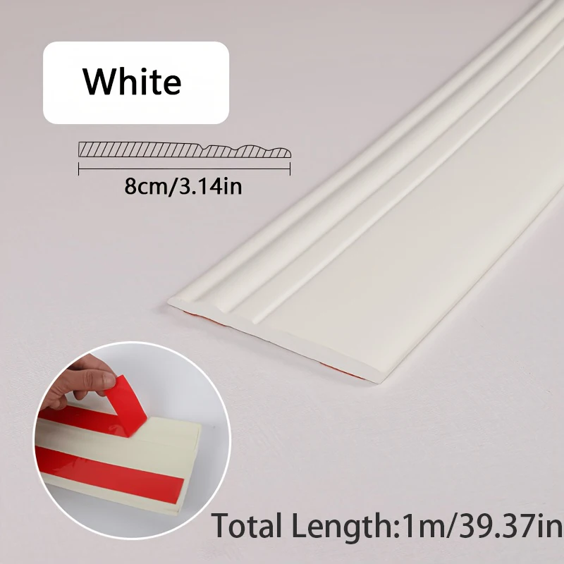 1-Meter Soft Self-Adhesive PVC Skirting Board - Tool Free, Easy to Install, Modern and Minimalist Style - Durable PVC Material