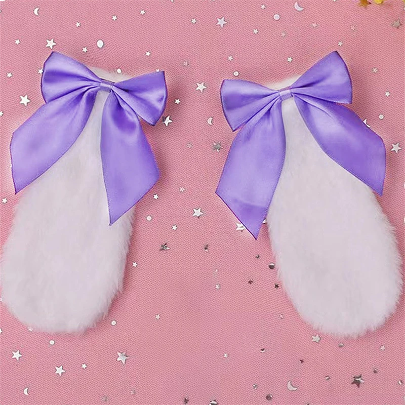 2 Stuks Kawaii Meisjes Haarclip Schattige Konijn Konijntje Pluche Hanen Oren Haarspeld Snoep Kleur Lint Strik Lolita Cosplay Haaraccessoires