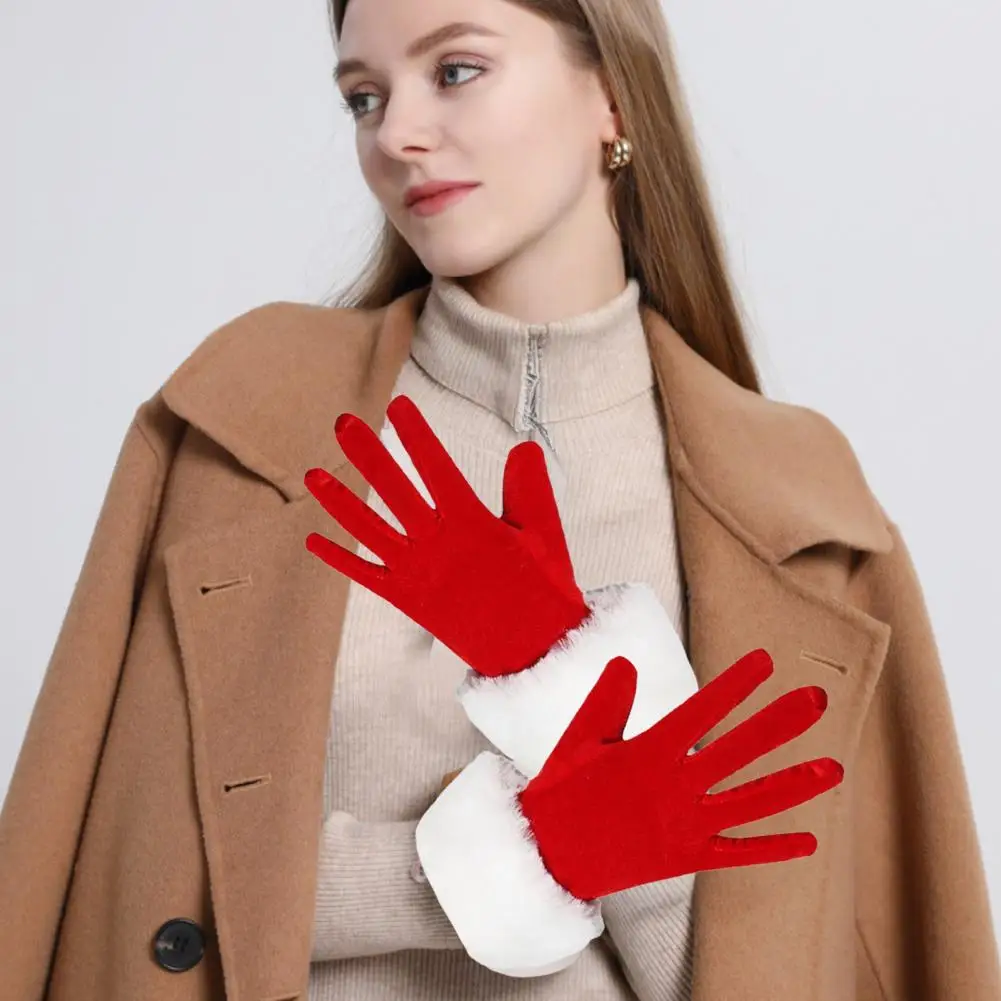 قفازات نايلون عيد الميلاد سانتا كلوز مجموعة قفازات شتاء أبيض دافئ قفازات كاملة الأصابع لعيد الميلاد زي حفلة اكسسوارات احتفالية #3