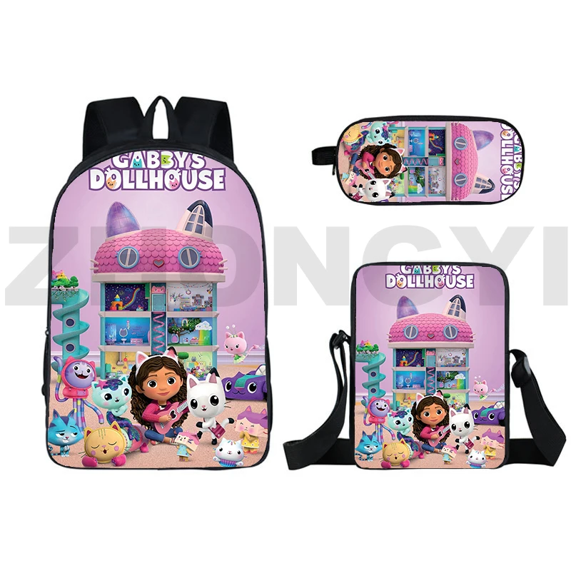 

Popular Gabby's Dollhouse Gabbys Doll House 3D 3pcs/Set School Bags Laptop Daypack Backpack Inclined shoulder bag Pencil Case