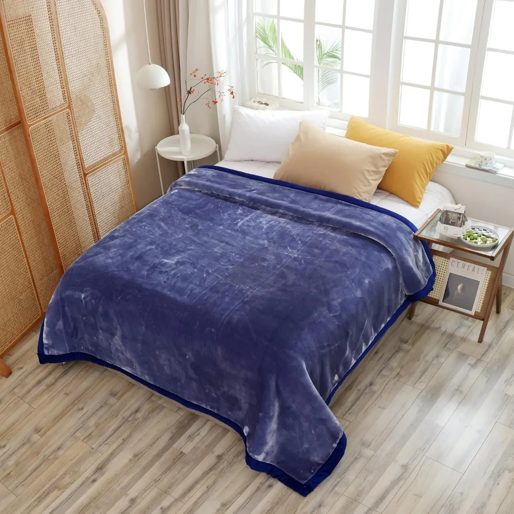 Heavy Embossed Reversible Plush Korean Mink Blanket 85x95 in Blue Navy