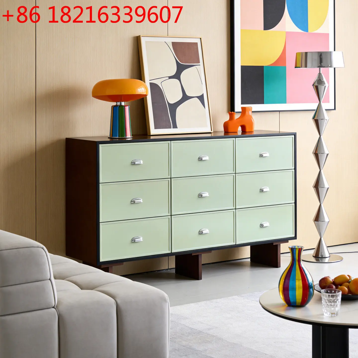 YAO YAO modern solid color nine-bucket cabinet solid wood side cabinet dopamine porch cabinet living room storage against the wa