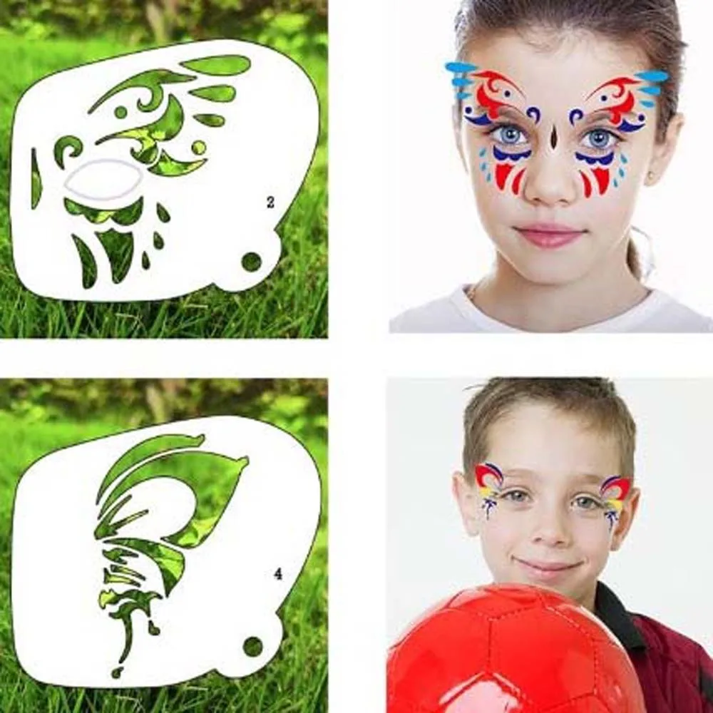 Reutilizáveis Face Paint Templates, Padrão Múltiplo, Stencils Escavados, Body Art, Pintura à Mão, Fácil Uso, Ferramentas de Maquiagem DIY, Festa