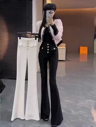 Black Fleece Lined Thickened Wide Leg Pants Women's Fashion High Waist Suit Style Slimming Long Trousers Autumn Winter New Ar...