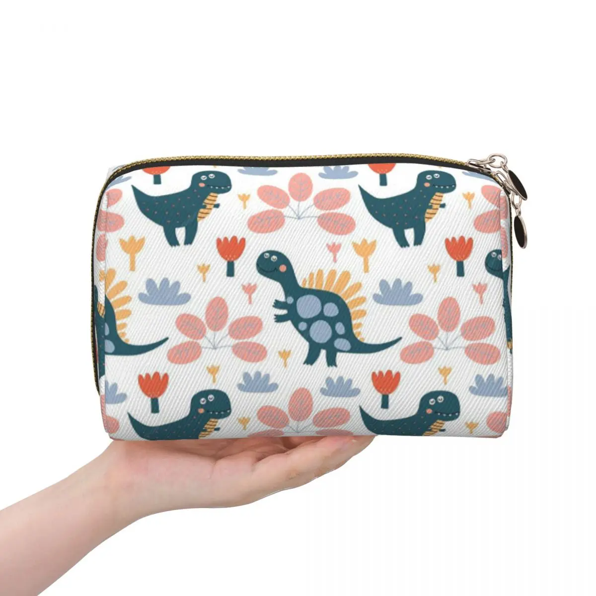 

Бесшовный узор с милыми динозаврами, женские косметички, дорожный органайзер для макияжа, сумка для хранения туалетных принадлежностей, Dopp Kit Box