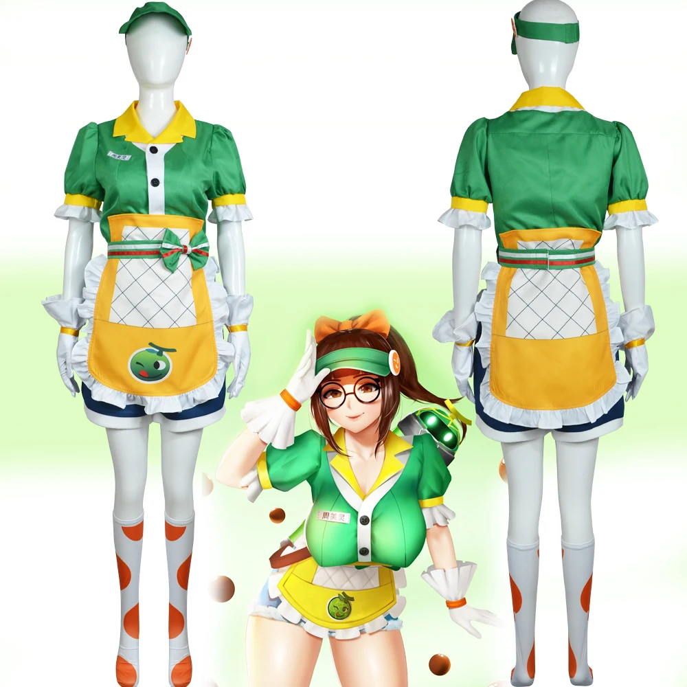 

Anime Game Cosplay Costume Suit Meiling Zhou Top Apron Trousers Socks Hat Outfit Women Clothes Set for Cos Party Carnival