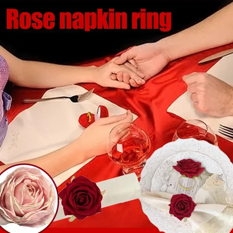 96PCS Rose Napkin Clasp, Pink Rose Red Rose Napkin Ring, Wedding, Valentine\'s Day Banquet, Party Christmas Birthday Decoration