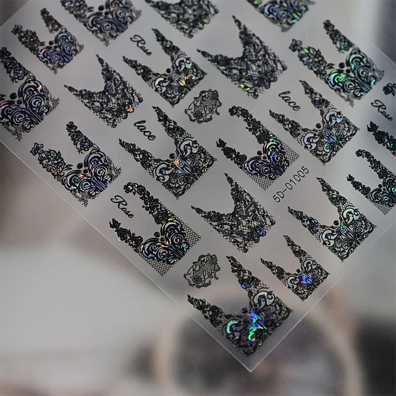 Gothic Retro Elegant Lace Nail Art Sticker Black White V-Shaped French Tip Lace Design Nail Decal Self Adhesive Lace Nail Slider
