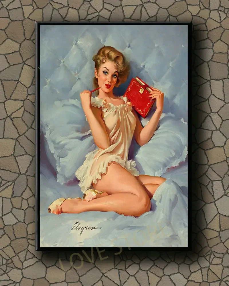 P228 Vintage Beautiful Pin-up Girl Classic Picture 354 Silk Fabric Poster Art Decor Indoor Painting Gift