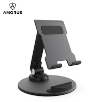 AMORUS Desk Phone Stand Folding Round Base Tablet Stand Aluminum Alloy Mini Rotating Adjustable Cell Phone Holder