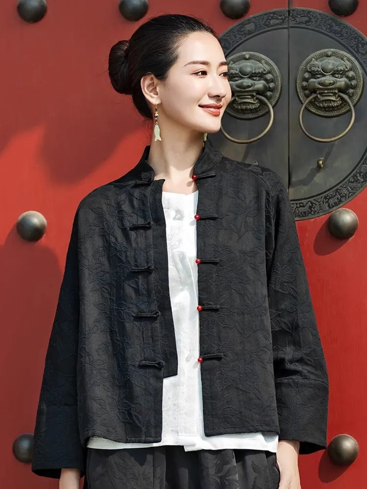 

Новая китайская куртка-жакет с цветочной вышивкой, воротником-стойкой, свободного кроя, верхняя одежда, женская мода, весна-осень, большие размеры