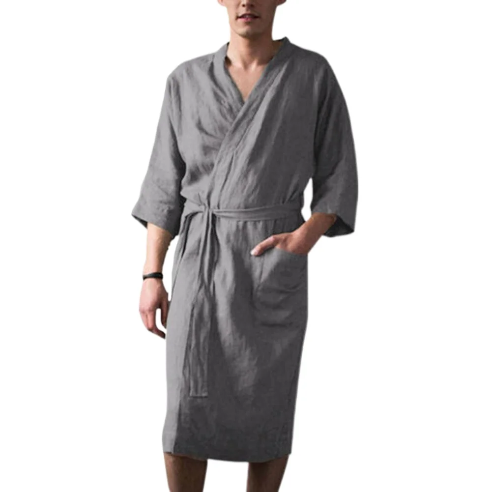 Men's Nightgown Cotton And Linen Robes New Spring  Autumn Japanese Kimono Nightgown Homewear Bath Steamed Clothes bathrobe