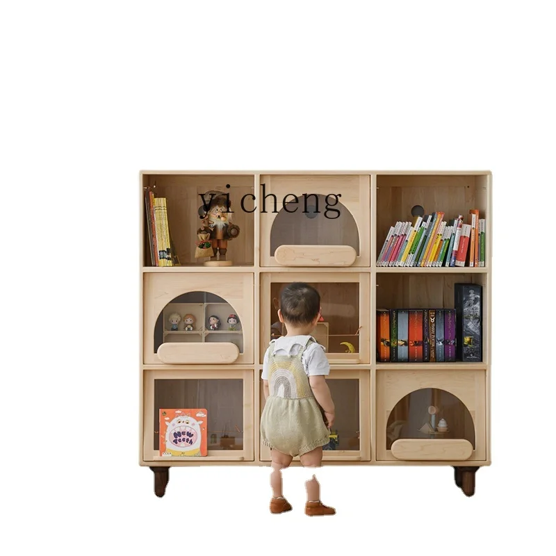 Tqh Storage Cabinet Solid Wood Bookcase Building Blocks Hand-Made Display Cabinet Storage Organizer Serviceable Chest