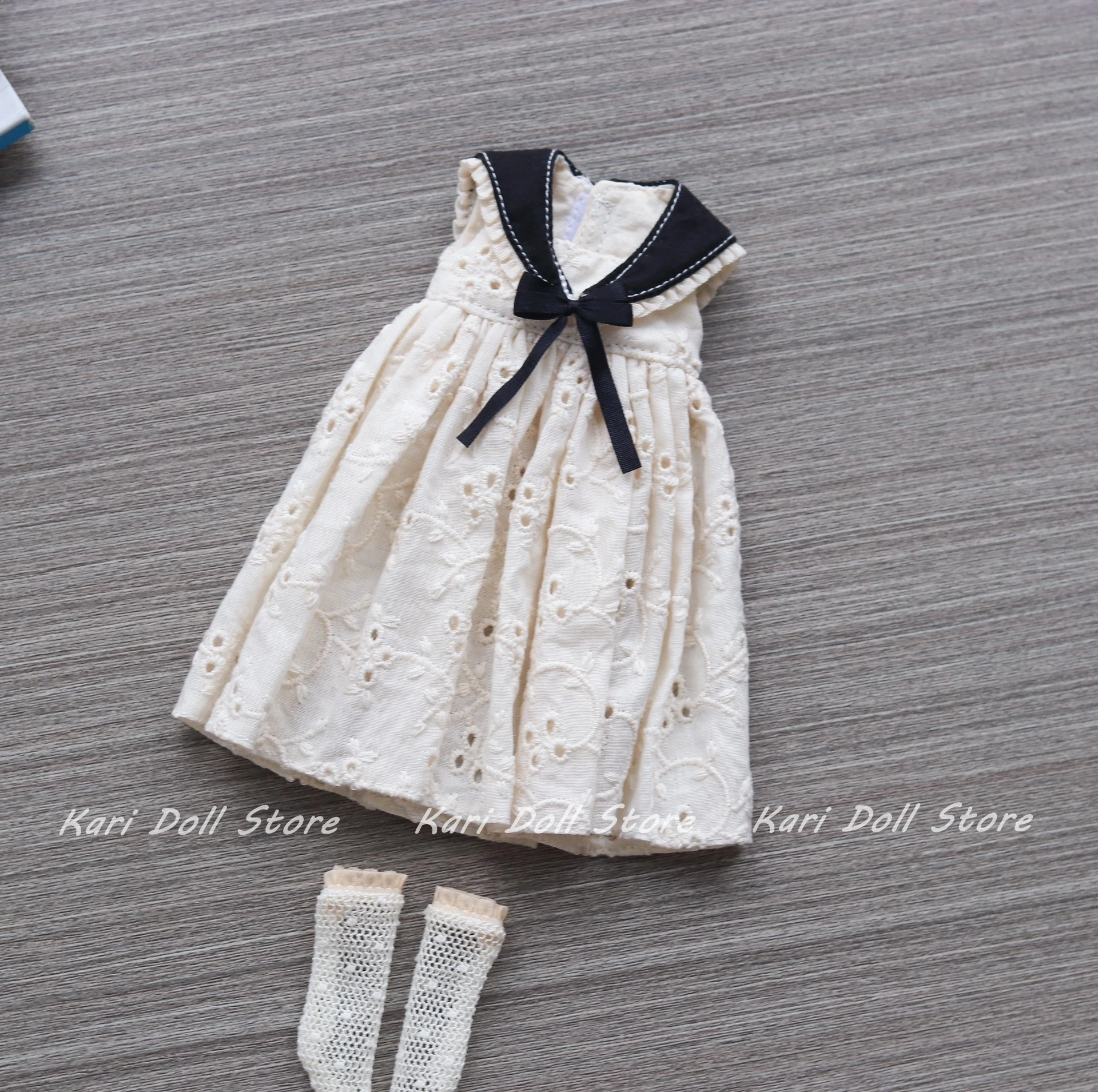 Landazz Landoudou 인형용 민소매 네이비 칼라 세트, 카리 인형 의류 및 스커트