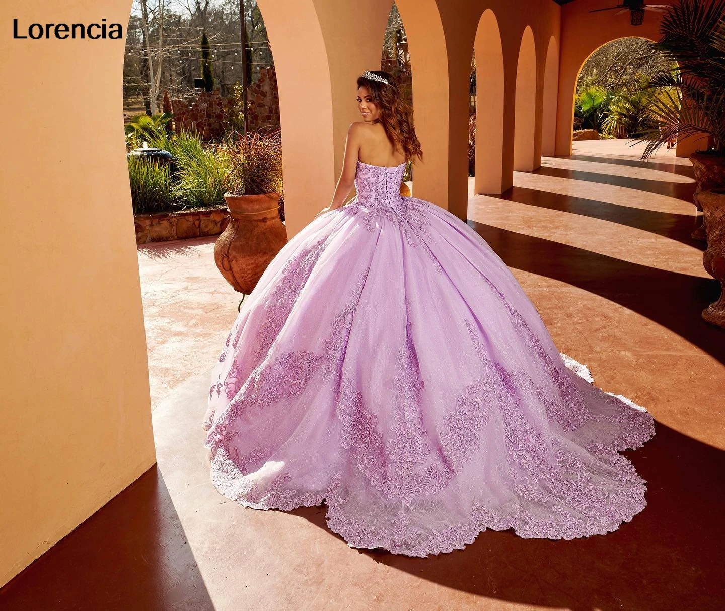 Customized Glitter Lilac Quinceanera Dress Ball Gown Long Sleeve Lace Applique Beaded Corset Sweet 16 Vestidos De 15 Años YQD832