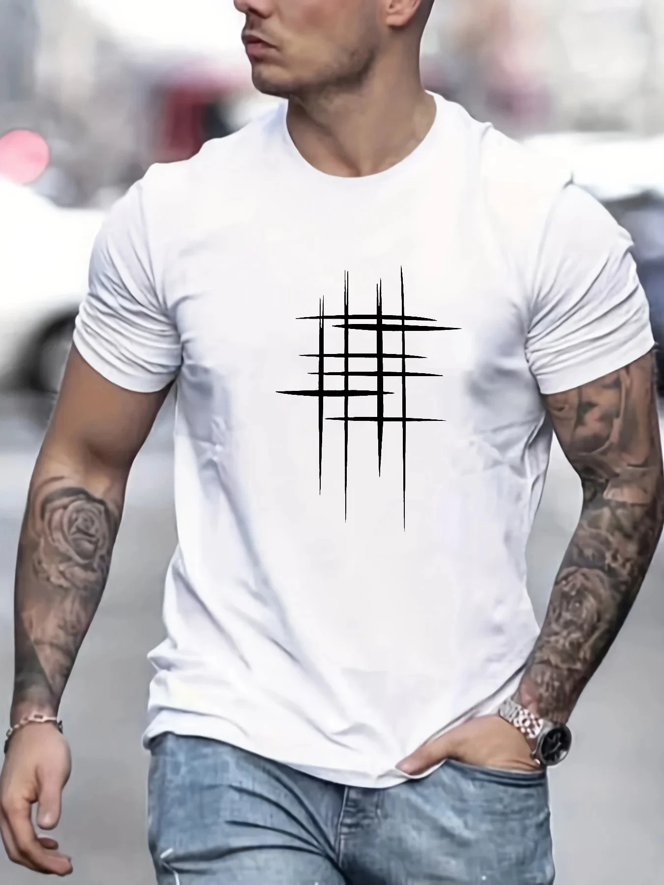 

Harajuku T-Shirt Graphic Line Printing Fashion t Shirt Round Neck Man Tee Tops Cotton Tee Shirt Design Mens White Short Sleeved