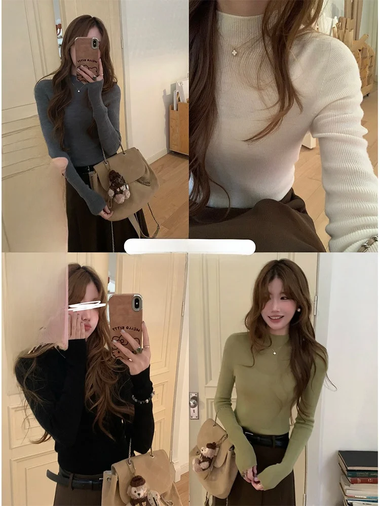 

Miaolab Lazy Person's Woolen Sweater 00% Wool Sl One-Piece f High Collar Base irt Women's Casual Long Sve T-irt
