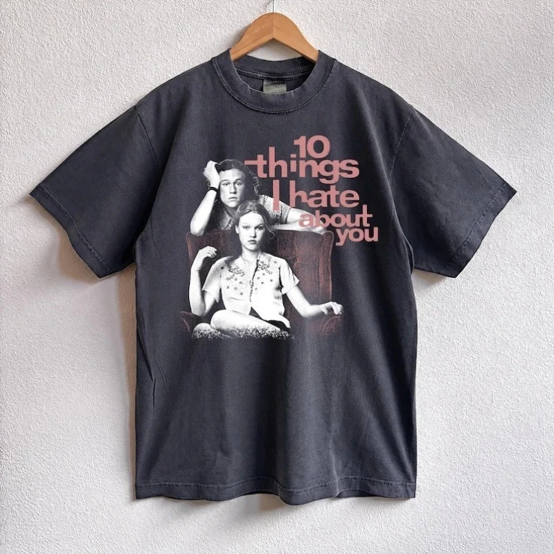 Ten Things I Hate About You T-shirt, Retro Heath Ledger T-shirt Casual loose couple pure cotton streetwear vintage clothes