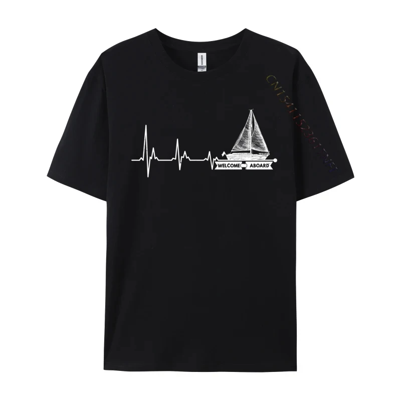 Welcome Aboard Funny Sailboat Heartbeat Comfortable T-Shirts Slim Fit Prevailing Cotton Tops & Tees Street T Shirts For Men