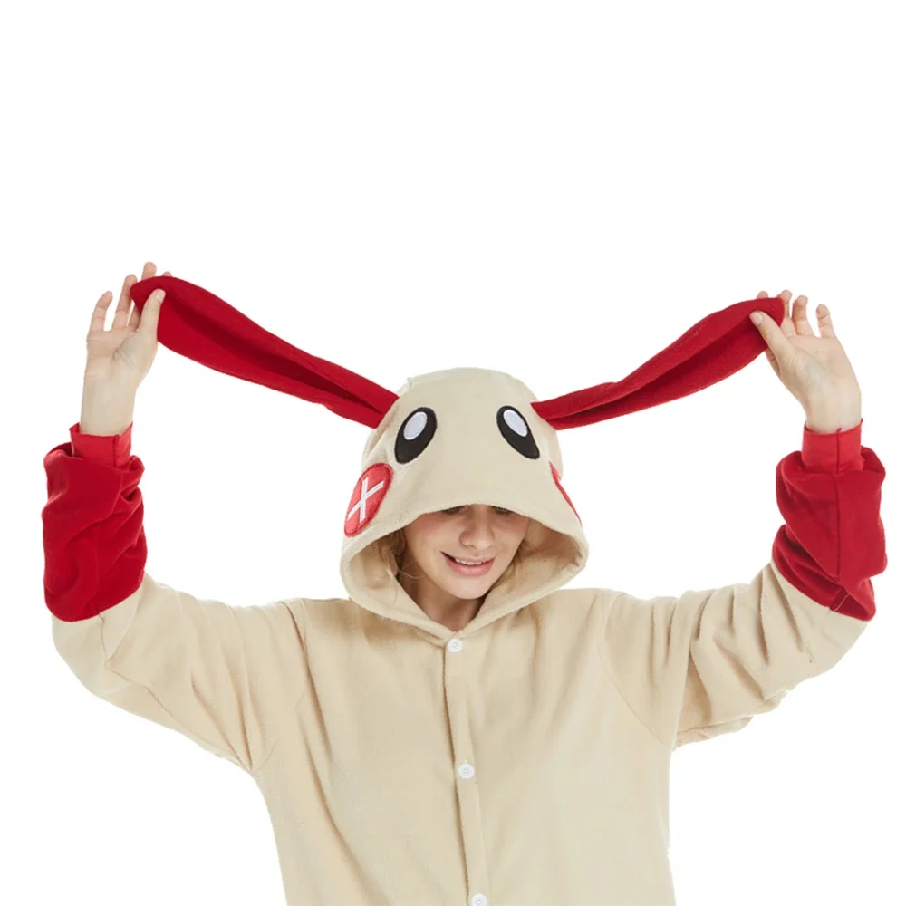 Hasen-Minun-Plusle-Onesies Kigurumi Erwachsenen-Anime-Halloween-Cosplay-Kostüm Damen-Hasen-Pyjama Homewear Schlafanzug – Detail 3