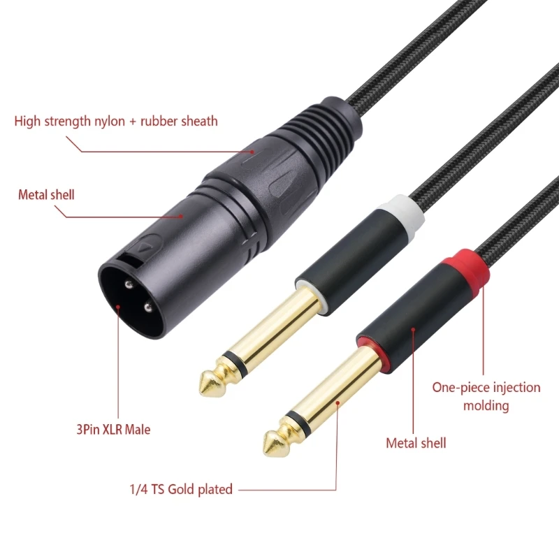3-Pin XLR Female to Dual 6.35mm Mono Audio Cable TS 1/4 Jack Stereo Aux Cord 6.35 mm Plug to XLR Male Y Splitter Wire Adapter
